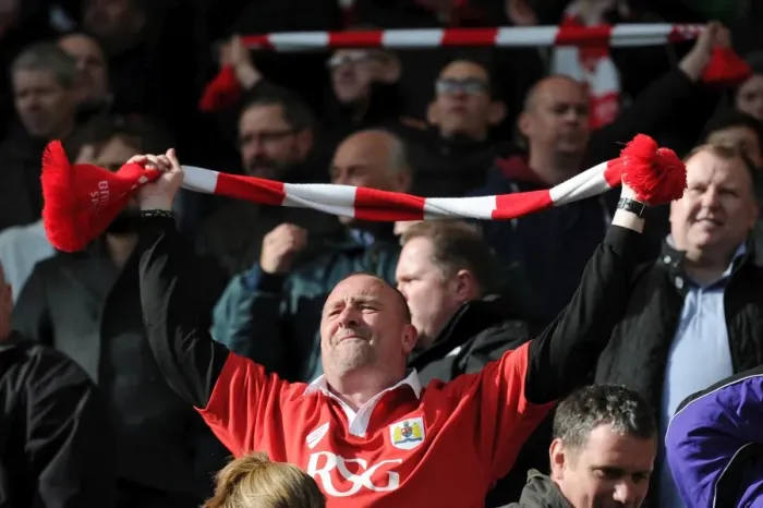 Framed Print : Ecstatic Bristol City Fan Celebrates at Preston North End's Deepdale (April 11, 2015)