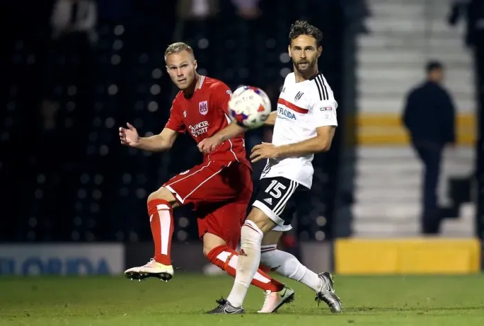 Framed Print : Engvall Evades Madl: Pivotal Moment in Fulham vs. Bristol City EFL Cup Clash