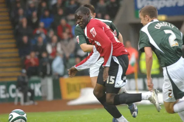Framed Print : Enoch Showunmi in Action: Plymouth vs. Bristol City Framed Print : Enoch Showunmi in Action: Plymouth vs. Bristol City