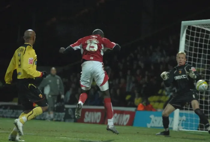 Framed Print : Enoch Showunmi's Thrilling Goal: Watford vs. Bristol City