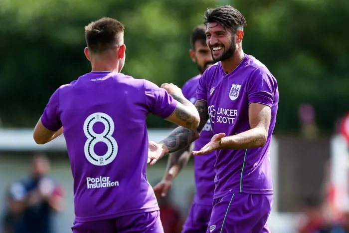 Framed Print : Eros Pisano of Bristol City celebrates scoring his first City goal - Rogan / JMP - 09 / 07 / 2017 - The Creek - Bristol