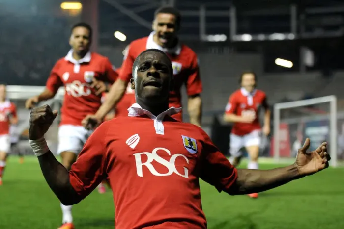 Framed Print : Euphoria at Ashton Gate: Kieran Agard's Exuberant Goal Celebration (Bristol City vs. Swindon Town, 2015)