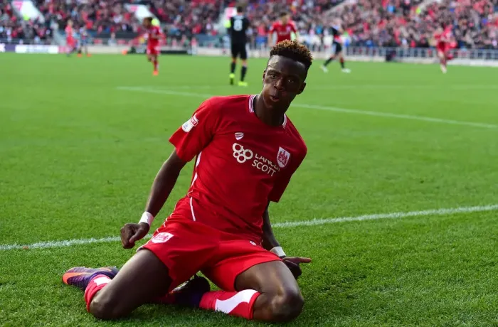 Framed Print : Euphoria Unleashed: Tammy Abraham's Unforgettable Goal Celebration at Ashton Gate (2016), Sky Bet Championship Framed Print : Euphoria Unleashed: Tammy Abraham's Unforgettable Goal Celebration at Ashton Gate (2016), Sky Bet Championship