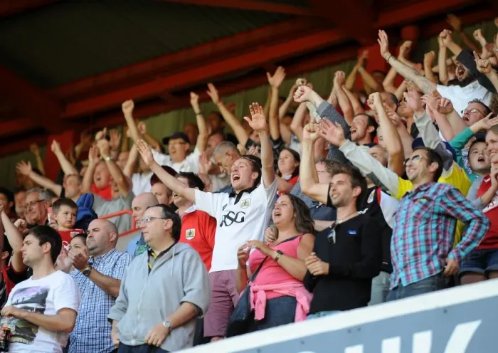 Framed Print : Euphoric First Win: Bristol City Fans Celebrate at Bramal Lane after Sky Bet League One Victory over Sheffield United (2014)