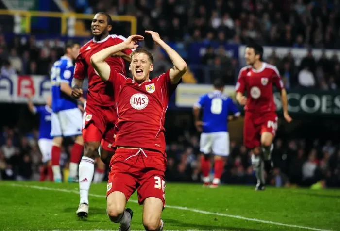Framed Print : Euphoric Jon Stead: Championship-Winning Goal Celebration vs. Portsmouth (Sept. 25, 2010)