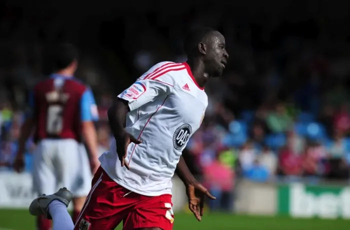 Framed Print : Euphoric Moment: Albert Adomah's Thrilling Goal Celebration (Bristol City vs. Scunthorpe United, Championship 2010) Framed Print : Euphoric Moment: Albert Adomah's Thrilling Goal Celebration (Bristol City vs. Scunthorpe United, Championship 2010)