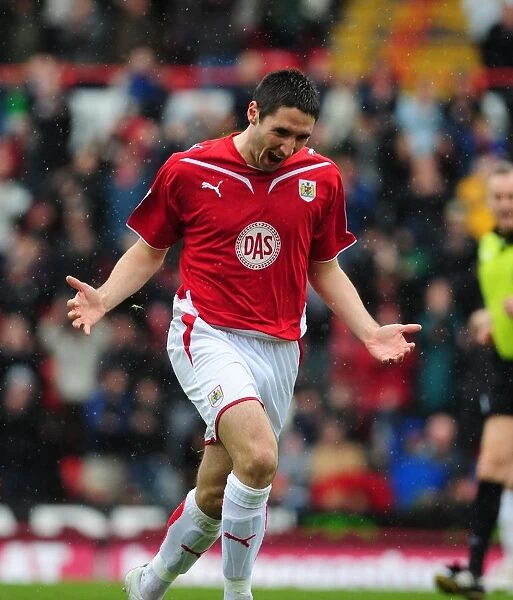 Euphoric Moment: Bradley Orr's Thrilling Goal Celebration in the Championship Clash between Bristol City and Nottingham Forest (03 / 04 / 2010)