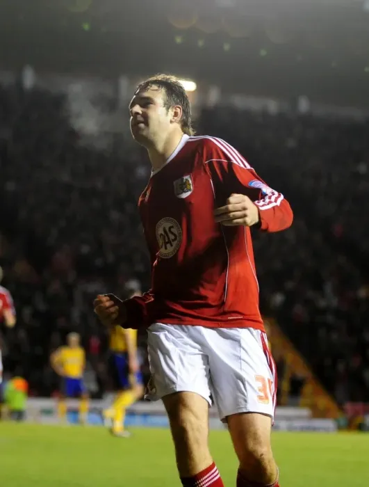 Framed Print : Euphoric Moment: Brett Pitman Scores the Championship Showdown Goal for Bristol City vs. Derby County (11-12-2010, Ashton Gate Stadium) Framed Print : Euphoric Moment: Brett Pitman Scores the Championship Showdown Goal for Bristol City vs. Derby County (11-12-2010, Ashton Gate Stadium)