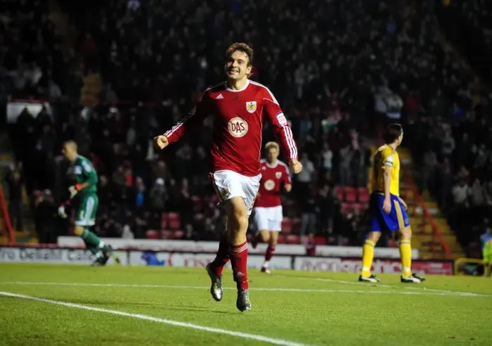 Framed Print : Euphoric Moment: Brett Pitman's Championship-Winning Goal for Bristol City vs. Derby County (11-12-2010, Ashton Gate Stadium) Framed Print : Euphoric Moment: Brett Pitman's Championship-Winning Goal for Bristol City vs. Derby County (11-12-2010, Ashton Gate Stadium)