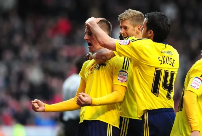 Framed Print : Euphoric Moment: Chris Wood's Goal Celebration vs. Nottingham Forest (April 7, 2012)