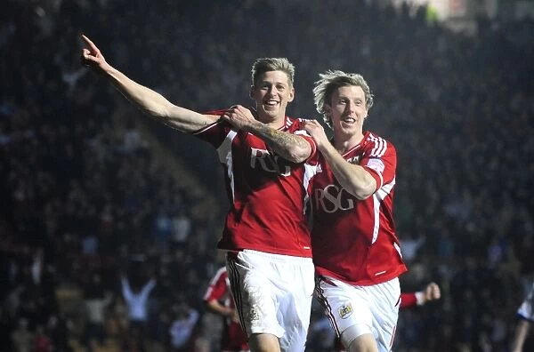 Euphoric Moment: Stead and Woolford's Thrilling Goal Celebration for Bristol City at Ashton Gate (vs. Cardiff City), March 10, 2012