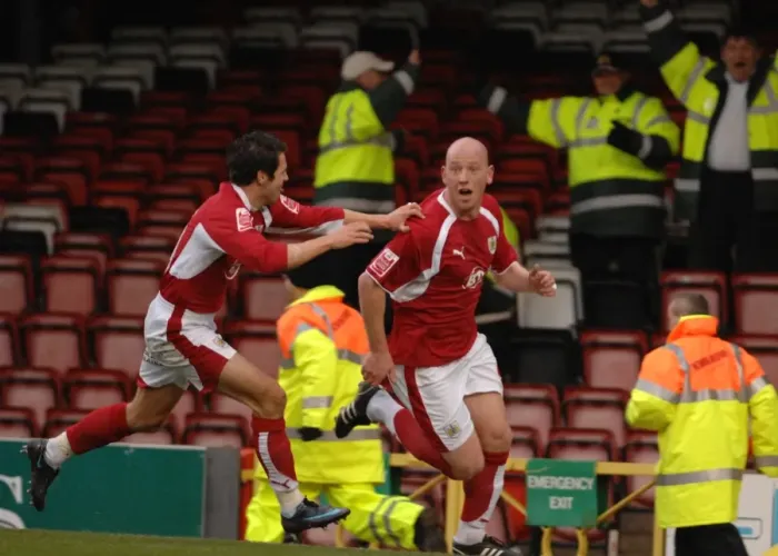 Framed Print : Euphoric Moment: Steve Brooker and Ivan Sproule's Unforgettable Celebration vs. Norwich City (Bristol City FC) Framed Print : Euphoric Moment: Steve Brooker and Ivan Sproule's Unforgettable Celebration vs. Norwich City (Bristol City FC)