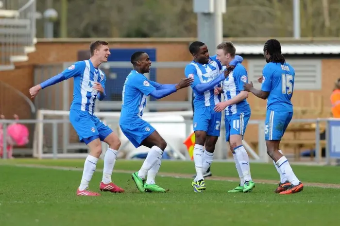 Framed Print : Exultant Freddie Sears and Colchester United Team Celebrate Goal Against Bristol City, 2014 Framed Print : Exultant Freddie Sears and Colchester United Team Celebrate Goal Against Bristol City, 2014