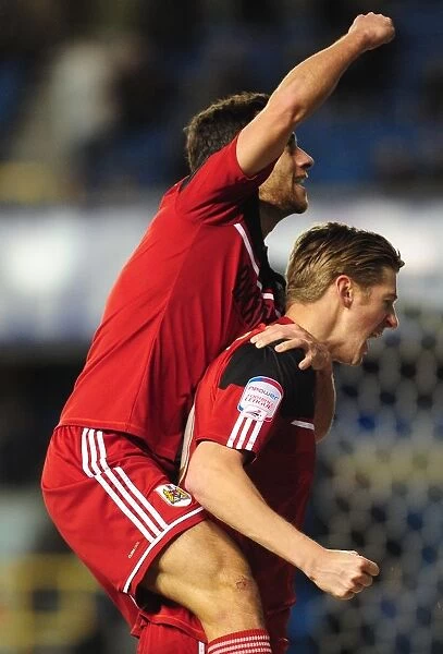 Exultant Teammates: Sam Baldock and Jon Stead Celebrate Goal at Millwall's The Den, Championship 2013