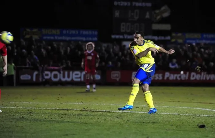 Framed Print : FA Cup: Nicky Maynard's Deflected Shot - Crawley Town vs. Bristol City (07 / 01 / 2012) Framed Print : FA Cup: Nicky Maynard's Deflected Shot - Crawley Town vs. Bristol City (07 / 01 / 2012)