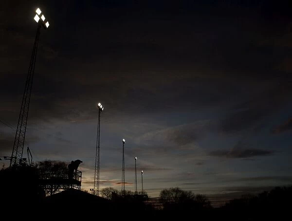 FA Cup Sunset: ITV Cameraman and Floodlights at Tamworth's The Lamb Ground