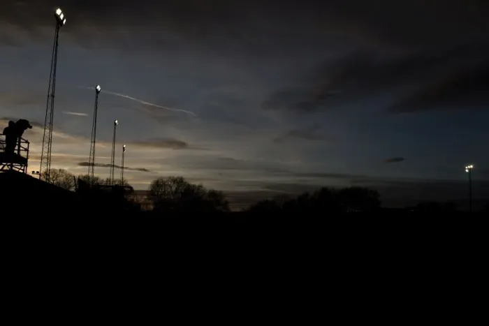 Framed Print : FA Cup Sunset: Tamworth vs. Bristol City at The Lamb Ground - ITV Camera Man and Floodlights Silhouetted Amidst Setting Sun Framed Print : FA Cup Sunset: Tamworth vs. Bristol City at The Lamb Ground - ITV Camera Man and Floodlights Silhouetted Amidst Setting Sun