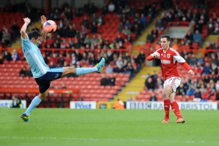 Framed Print : FA Cup Upset: Dagenham Defender Handballs Greg Cunningham's Cross (Bristol City vs Dagenham and Redbridge) Framed Print : FA Cup Upset: Dagenham Defender Handballs Greg Cunningham's Cross (Bristol City vs Dagenham and Redbridge)