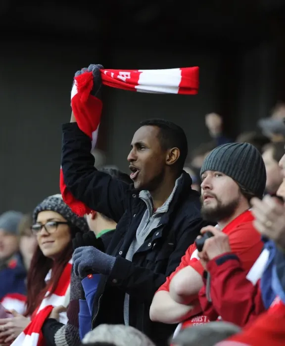 Framed Print : Fan with Scarf - Intense Moment at Ashton Gate: Bristol City vs West Ham United, FA Cup Fourth Round