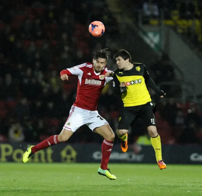 Framed Print : Fernando Forestieri vs Marlon Pack: Aerial Battle in Watford v Bristol City FA Cup Replay Framed Print : Fernando Forestieri vs Marlon Pack: Aerial Battle in Watford v Bristol City FA Cup Replay