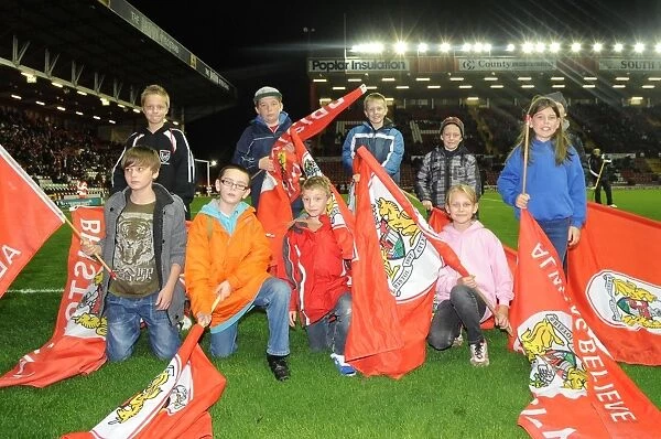 Flag Bearers Leading Out Teams at Bristol City vs Brentford, Sky Bet League One (10-22-2013)