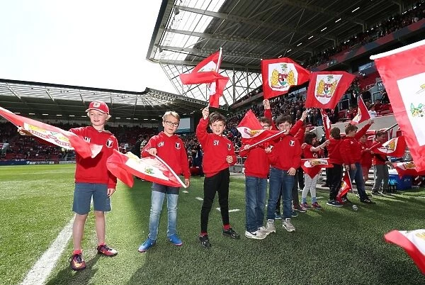 Flag-Bearing Supporters of Bristol City at Ashton Gate Stadium