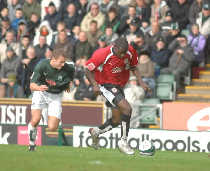 Framed Print : Football Rivalry: Enoch Showunmi in Action - Plymouth vs. Bristol City Framed Print : Football Rivalry: Enoch Showunmi in Action - Plymouth vs. Bristol City