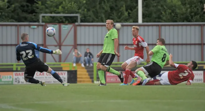 Framed Print : Forest Green Rovers Danny Wright Thwarts Last-Minute Goal Attempt Against Bristol City - Preseason 2013