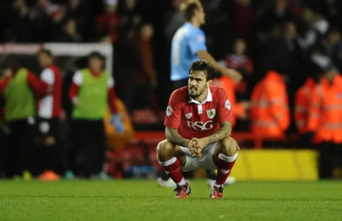 Framed Print : Frustration on the Final Whistle: Marlon Pack of Bristol City Framed Print : Frustration on the Final Whistle: Marlon Pack of Bristol City