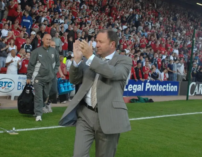 Framed Print : Gary Johnson vs. Manchester City: A Brave Battle at Bristol City