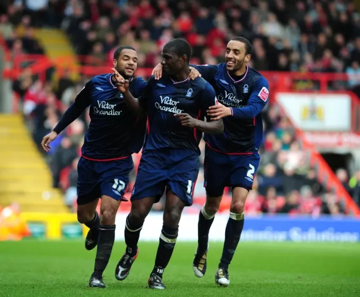 Framed Print : Goal Celebration: Guy Moussi's Thrilling Moment as Nottingham Forest Secures Victory over Bristol City (03 / 04 / 2010, Championship)