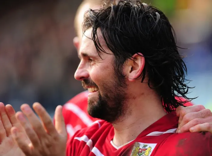 Framed Print : Goal Celebration: Paul Hartley's Thrilling Moment for Bristol City against Peterborough in 2010 Championship Match