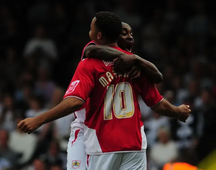Framed Print : Goal Celebrations: Nicky Maynard and Jamal Campbell-Ryce's Thrilling Moment after Scoring for Bristol City against Derby County (April 24, 2010, Championship) Framed Print : Goal Celebrations: Nicky Maynard and Jamal Campbell-Ryce's Thrilling Moment after Scoring for Bristol City against Derby County (April 24, 2010, Championship)