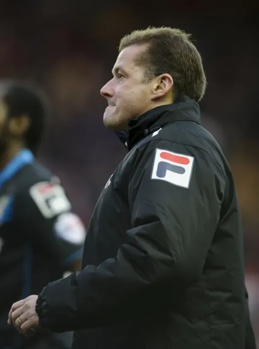 Framed Print : Graham Westley Ponders Over Stevenage's First-Half Deficit Against Bristol City Framed Print : Graham Westley Ponders Over Stevenage's First-Half Deficit Against Bristol City