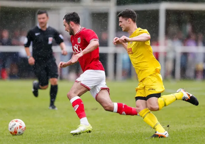Framed Print : Greg Cunningham in Action: Bristol City FC's Preseason Match vs Brislington Framed Print : Greg Cunningham in Action: Bristol City FC's Preseason Match vs Brislington