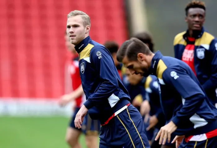 Framed Print : Gustav Engvall of Bristol City Warms Up Ahead of Barnsley Clash