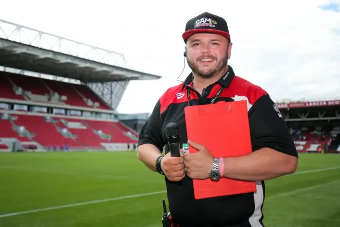 Framed Print : Half Time at Ashton Gate: Stadium Announcer Ian Downs Pauses Amidst Bristol City vs. Portsmouth Pre-Season Action Framed Print : Half Time at Ashton Gate: Stadium Announcer Ian Downs Pauses Amidst Bristol City vs. Portsmouth Pre-Season Action