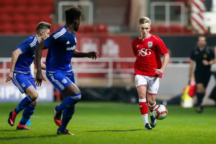 Framed Print : Harvey Moss in Action: FA Youth Cup Third Round - Bristol City U18 vs Cardiff City U18 at Ashton Gate Stadium