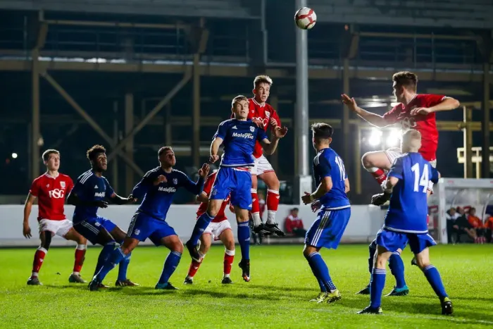 Framed Print : Harvey Moss Fights for Control at a Corner: FA Youth Cup Third Round, Bristol City U18 vs Cardiff City U18 Framed Print : Harvey Moss Fights for Control at a Corner: FA Youth Cup Third Round, Bristol City U18 vs Cardiff City U18