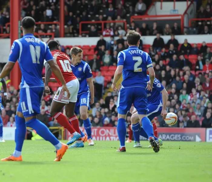 Framed Print : Back Heel Drama: Jay Emmanuel-Thomas Denies Crewe Goal at Ashton Gate, 2014 Framed Print : Back Heel Drama: Jay Emmanuel-Thomas Denies Crewe Goal at Ashton Gate, 2014