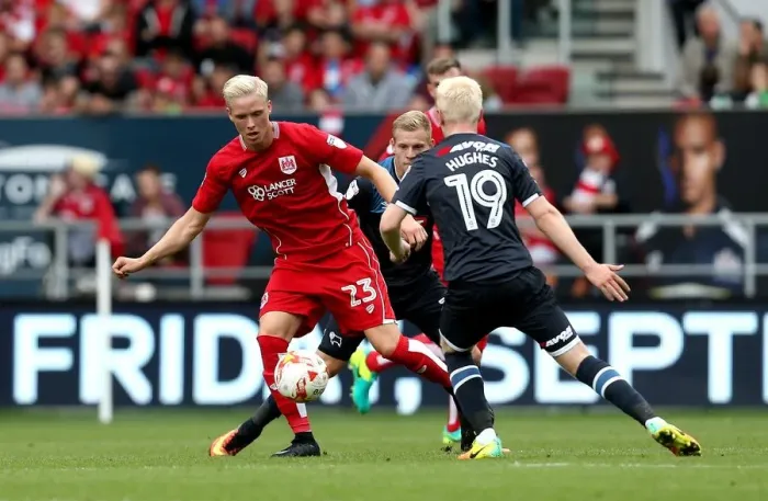 Framed Print : Hordur Magnusson vs. Will Hughes Clash: Bristol City vs. Derby County, Sky Bet Championship, Ashton Gate Stadium Framed Print : Hordur Magnusson vs. Will Hughes Clash: Bristol City vs. Derby County, Sky Bet Championship, Ashton Gate Stadium