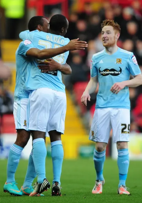 Framed Print : Hull City Celebrates Sone Aluko's Goal Against Bristol City, Championship Football Match, 2012