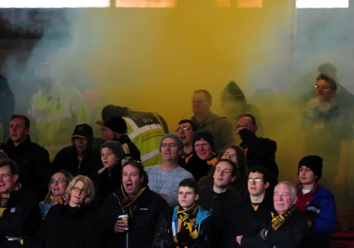 Framed Print : Hull City Fans Ignite Tension: Flare Set Off at Bristol City vs Hull City Championship Match, October 2012 Framed Print : Hull City Fans Ignite Tension: Flare Set Off at Bristol City vs Hull City Championship Match, October 2012