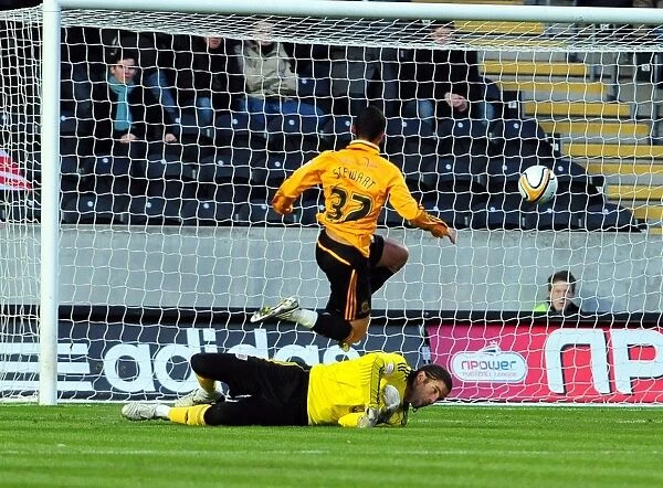 Hull City vs. Bristol City: Cameron Stewart Narrowly Misses Goal (Championship Football, 18 / 12 / 2010)