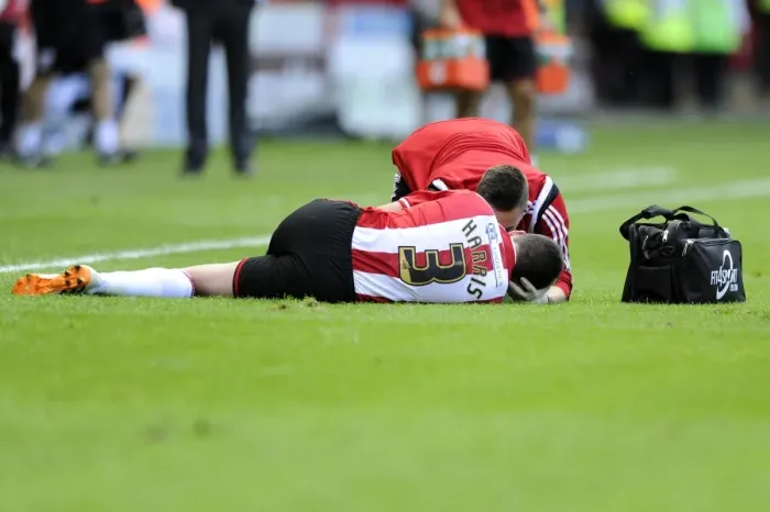 Framed Print : Injured Robert Harris Receives Medical Attention on Pitch: Sheffield United vs. Bristol City, Sky Bet League One Framed Print : Injured Robert Harris Receives Medical Attention on Pitch: Sheffield United vs. Bristol City, Sky Bet League One