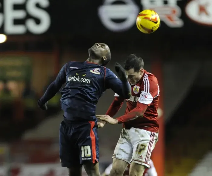 Framed Print : Intense Aerial Battle: Cunningham vs Westcarr, Bristol City vs Walsall