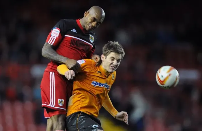 Framed Print : Intense Aerial Battle: Marvin Elliott vs. Kevin Doyle, Bristol City vs. Wolverhampton Wanderers