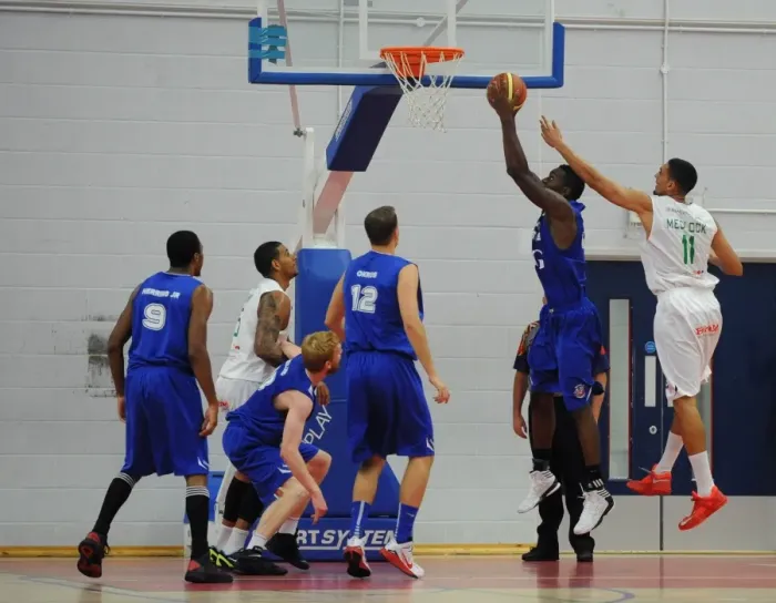 Framed Print : Intense Basketball Defence: Flyers vs. Raiders - SGS Wise Campus, British Basketball League