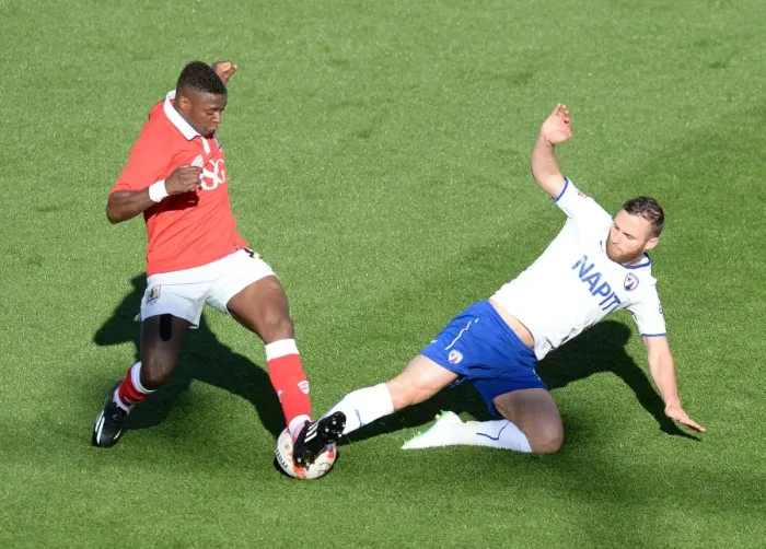 Framed Print : Intense Battle on the Pitch: Kieran Agard vs Jimmy Ryan - Bristol City vs Chesterfield Football Match Framed Print : Intense Battle on the Pitch: Kieran Agard vs Jimmy Ryan - Bristol City vs Chesterfield Football Match