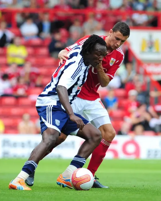 Framed Print : Intense Championship Clash: Wilson vs. Tchoyi at Ashton Gate, 2011 - Bristol City vs. West Brom